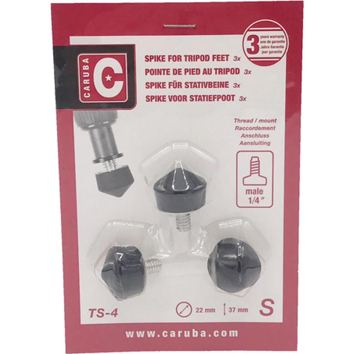 Caruba 1/4" Tripod Spike - Rubber / 22mm (3 Pieces)