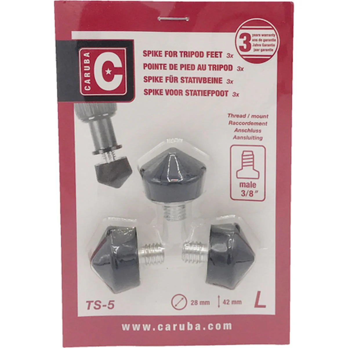 Caruba 3/8" Tripod Spike - Rubber / 28mm (3 Pieces)