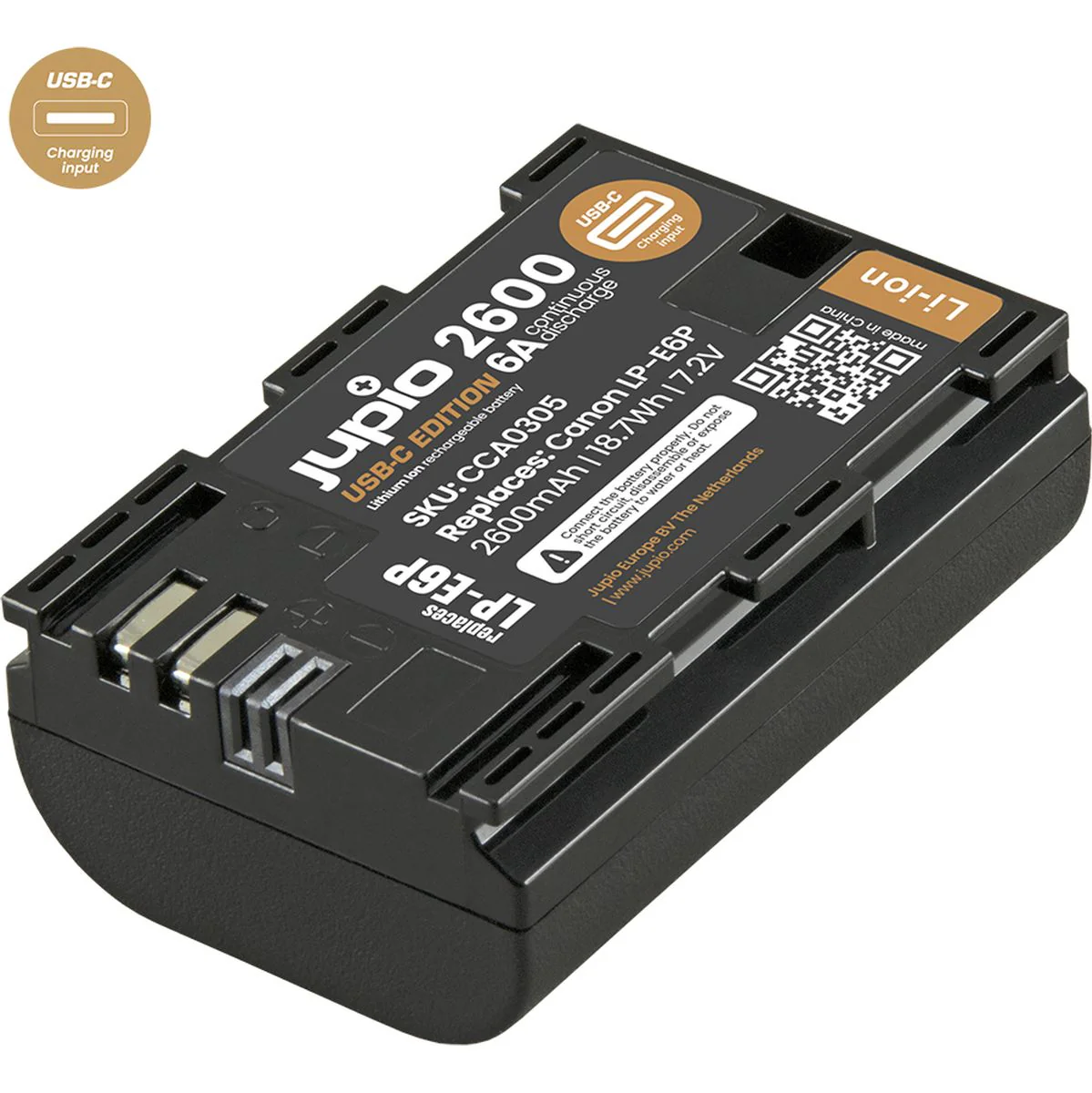 Jupio LP-E6P Ultra C (USB-C Input) 2600mAh (6A Continuous Discharge) 18.7WH - Image 2