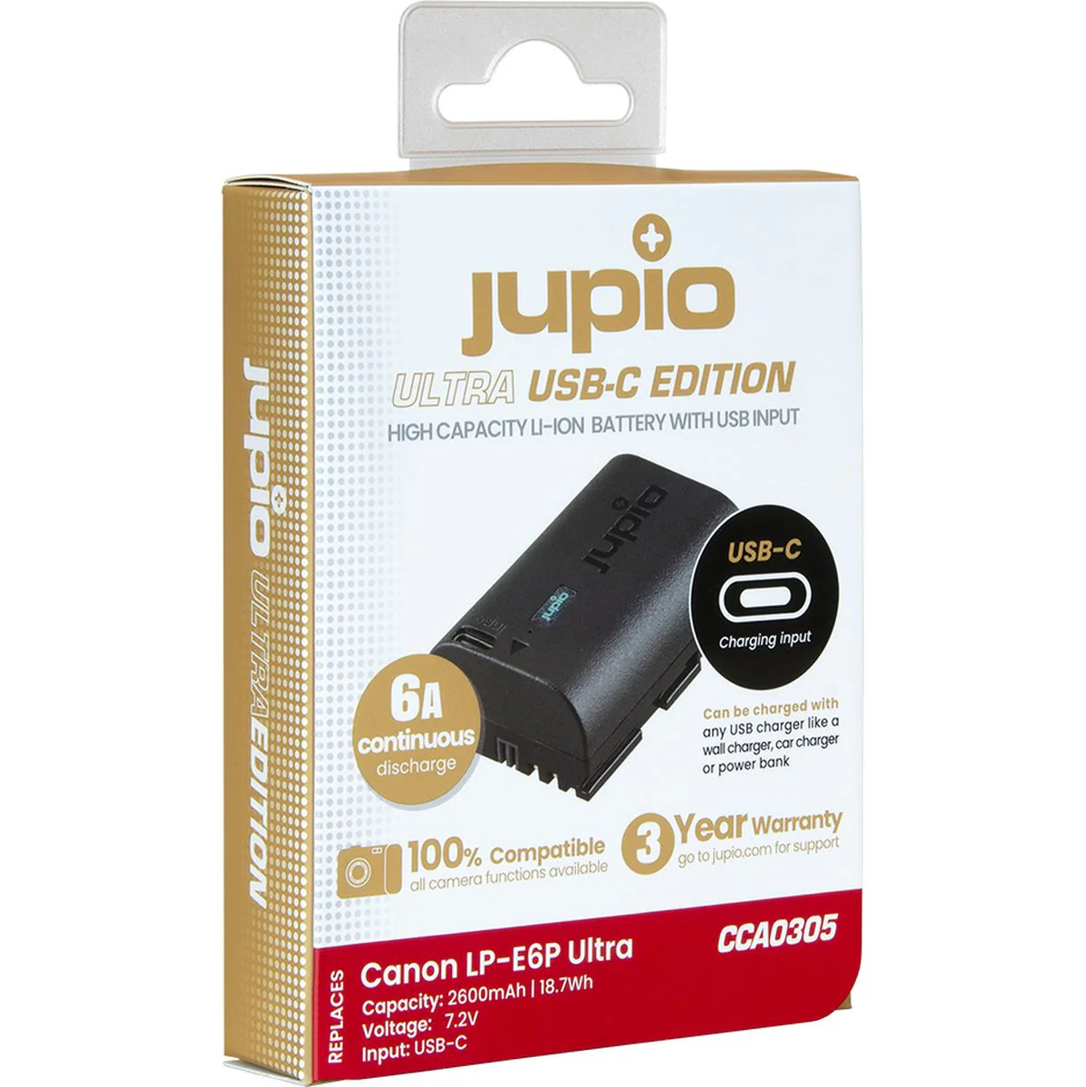 Jupio LP-E6P Ultra C (USB-C Input) 2600mAh (6A Continuous Discharge) 18.7WH - Image 3
