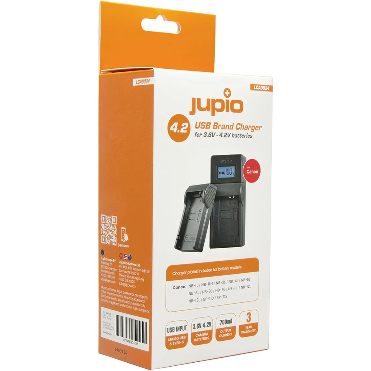 Jupio USB Brand Charger Kit For Canon 3.6V-4.2V Batteries - Image 2