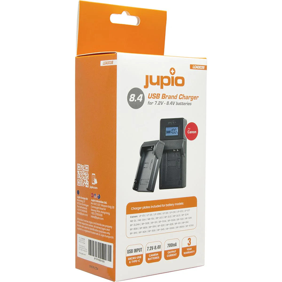 Jupio USB Brand Charger Kit For Canon 7.2V-8.4V Batteries - Image 2
