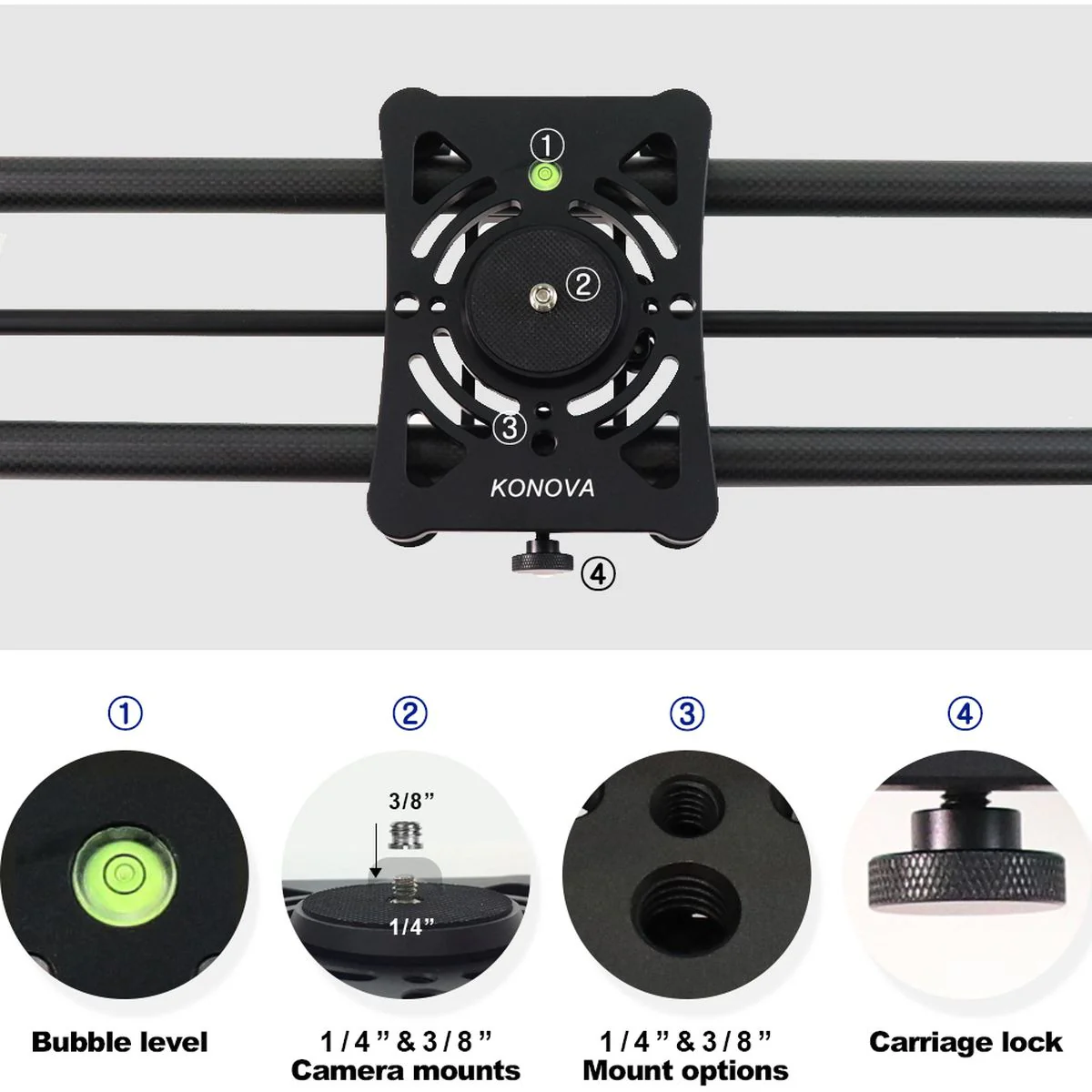 Konova P1 120cm Carbon Camera Slider - Image 2