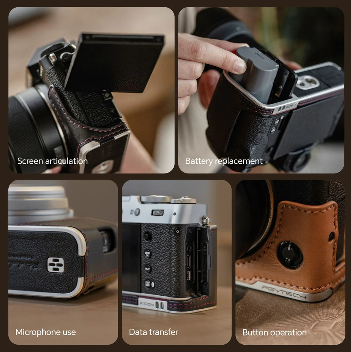 PGYTECH Leather Camera Case (For Fujifilm X M5 Clay Brown) - Image 2