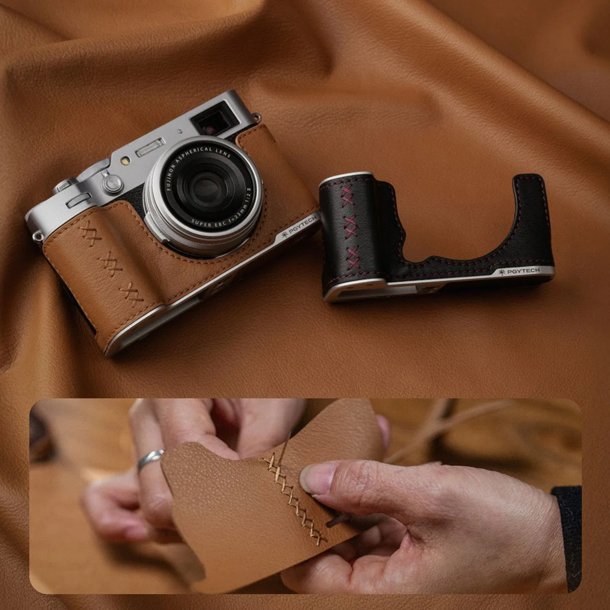 PGYTECH Leather Camera Case (For Fujifilm X M5 Clay Brown) - Image 3