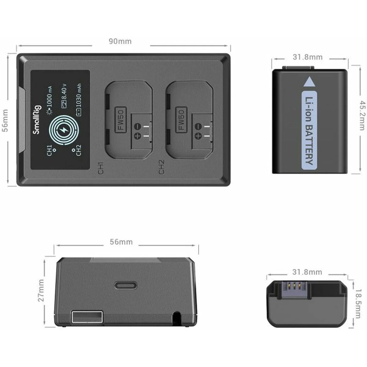 SmallRig 3818 NP-FW50 Camera Battery EN Charge Kit - Image 4
