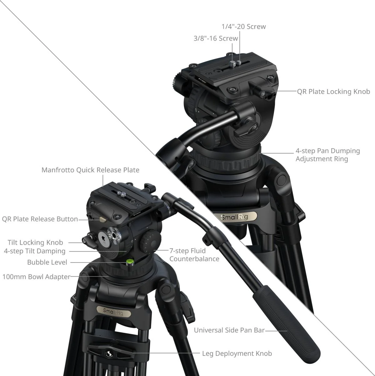 SmallRig 5577 FSD18 Freespeed Heavy-Duty Aluminum Alloy Tripod - Image 4