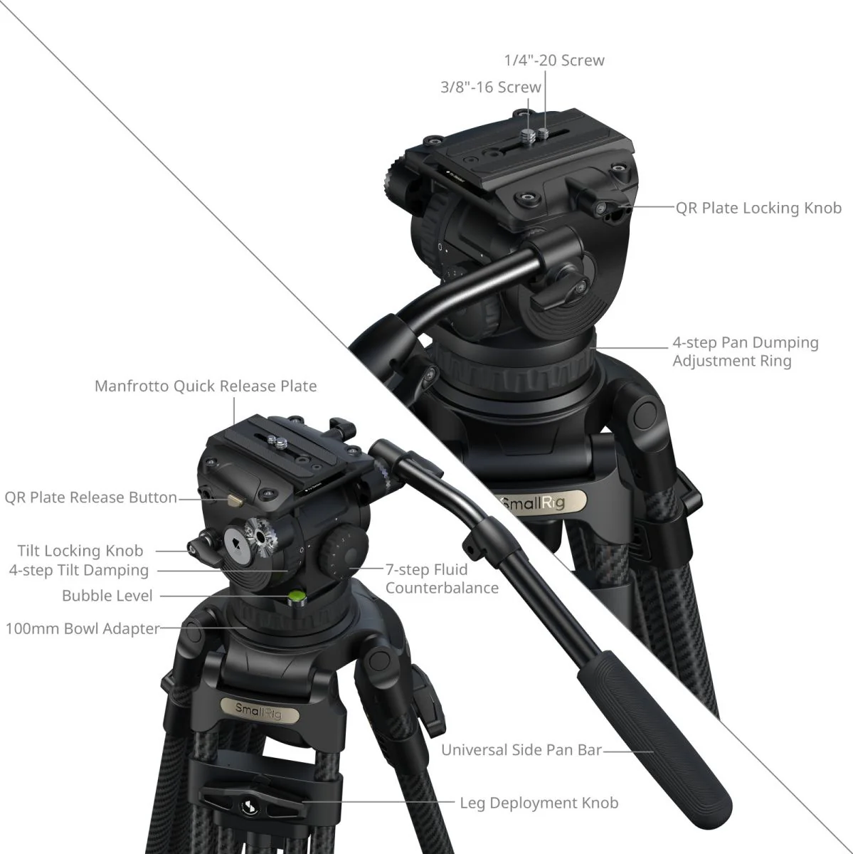 SmallRig 5578 FSD18 Freespeed Heavy-Duty Carbon Fiber Tripod - Image 3