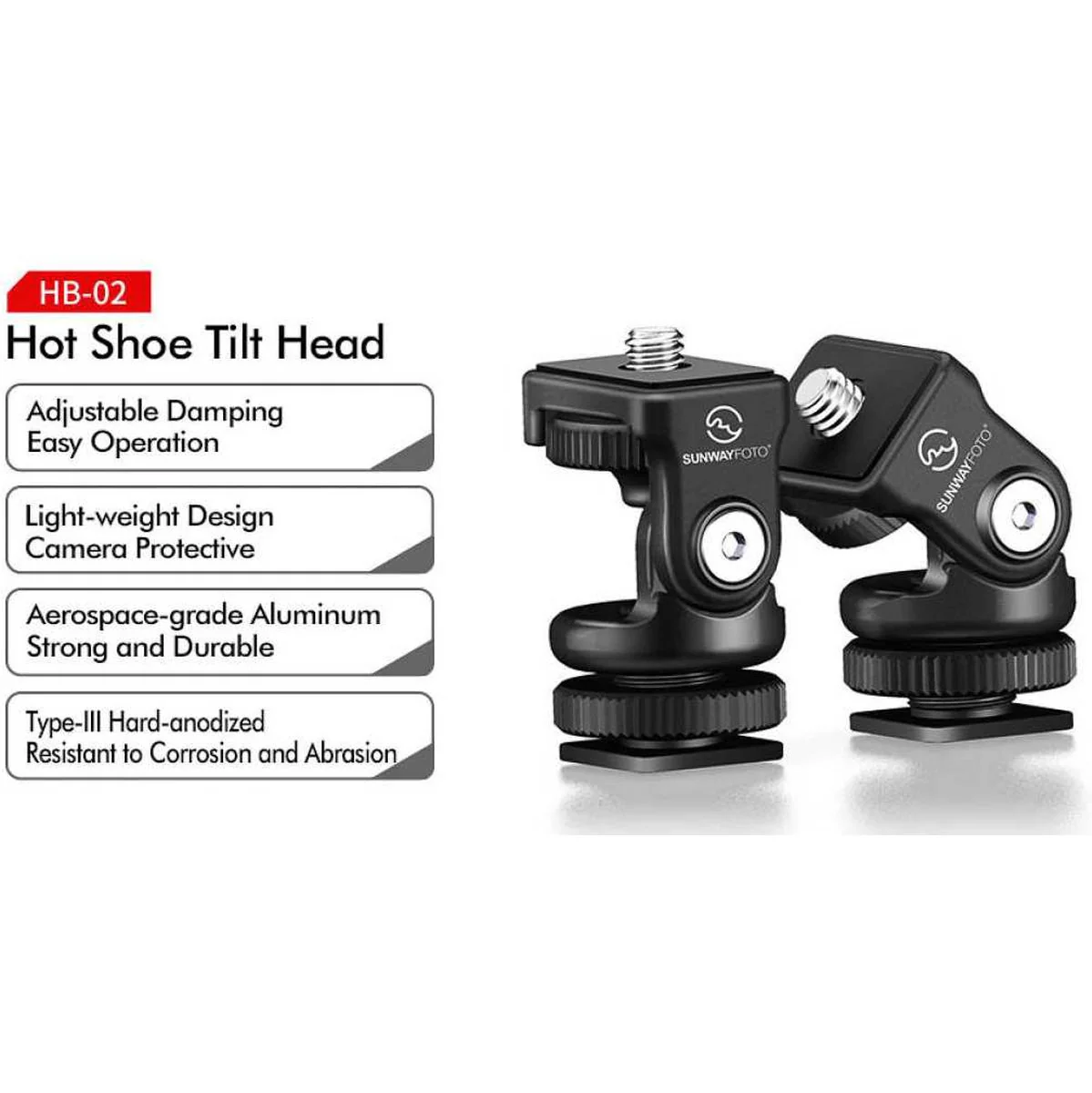Sunwayfoto Hot Shoe Tilt Head HB-02 - Image 3