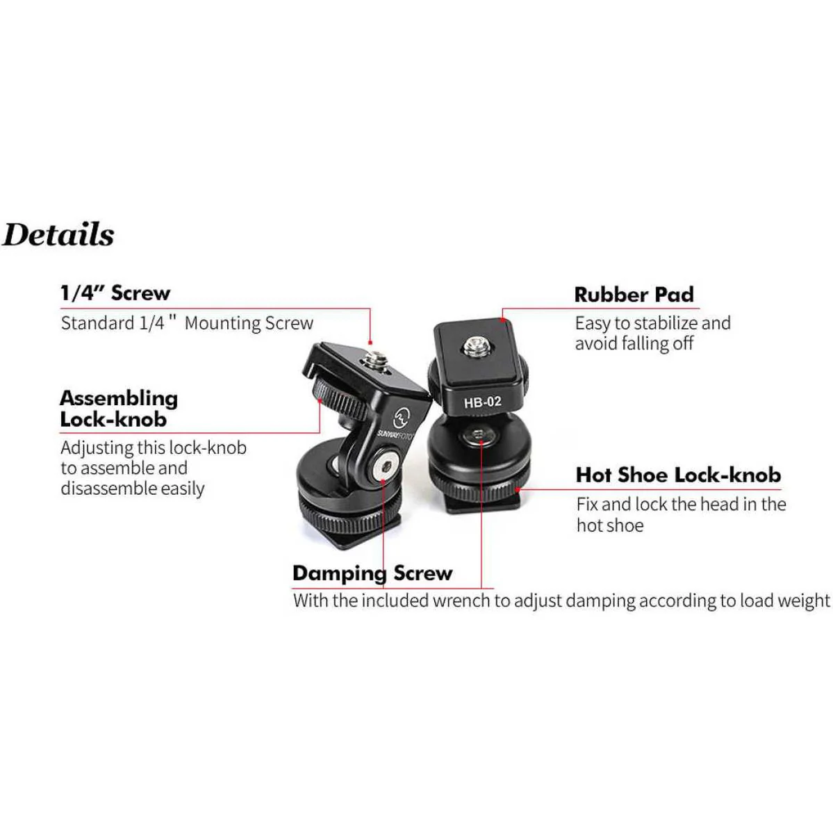 Sunwayfoto Hot Shoe Tilt Head HB-02 - Image 5
