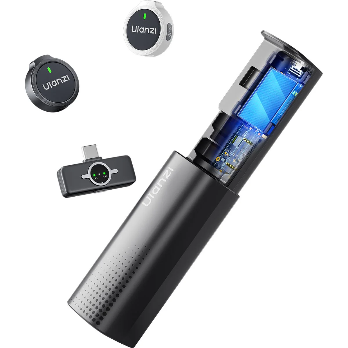 Ulanzi A21 Wireless Microphone-Set + Case USB-C - Zwart+wit - Image 2